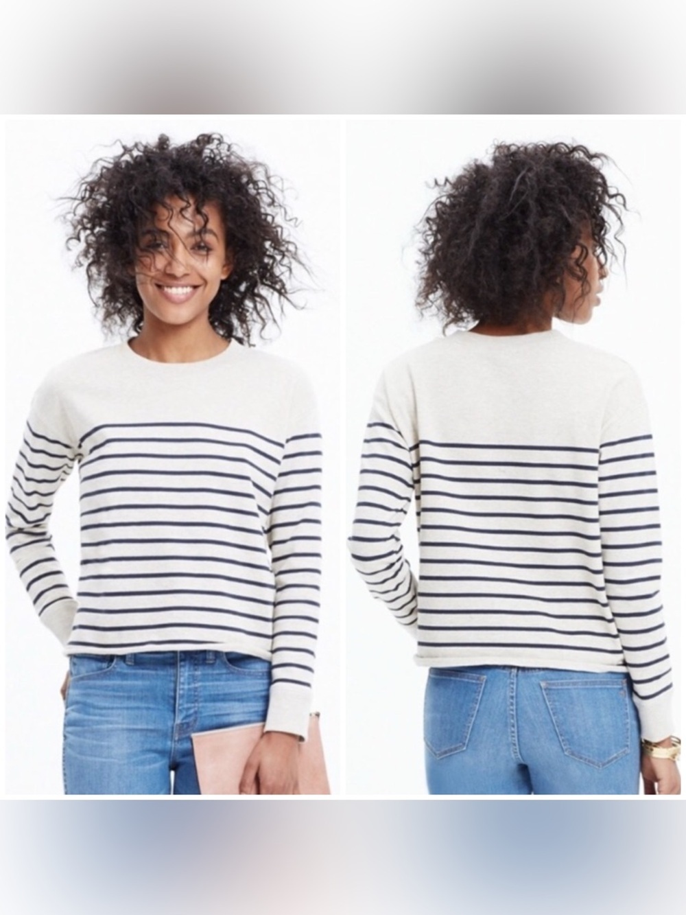 Madewell Women's Striped Cutoff Pullover Crewneck Cotton Sweatshirt Size XS GUC